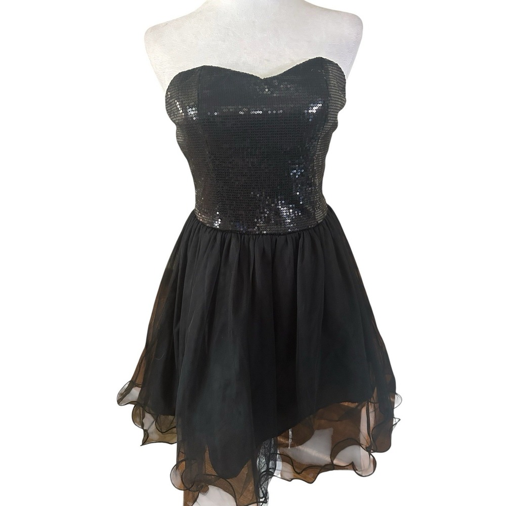 Forever 21 Black Sequin Strapless Party Dress Size Medium Mini Tulle Cocktail